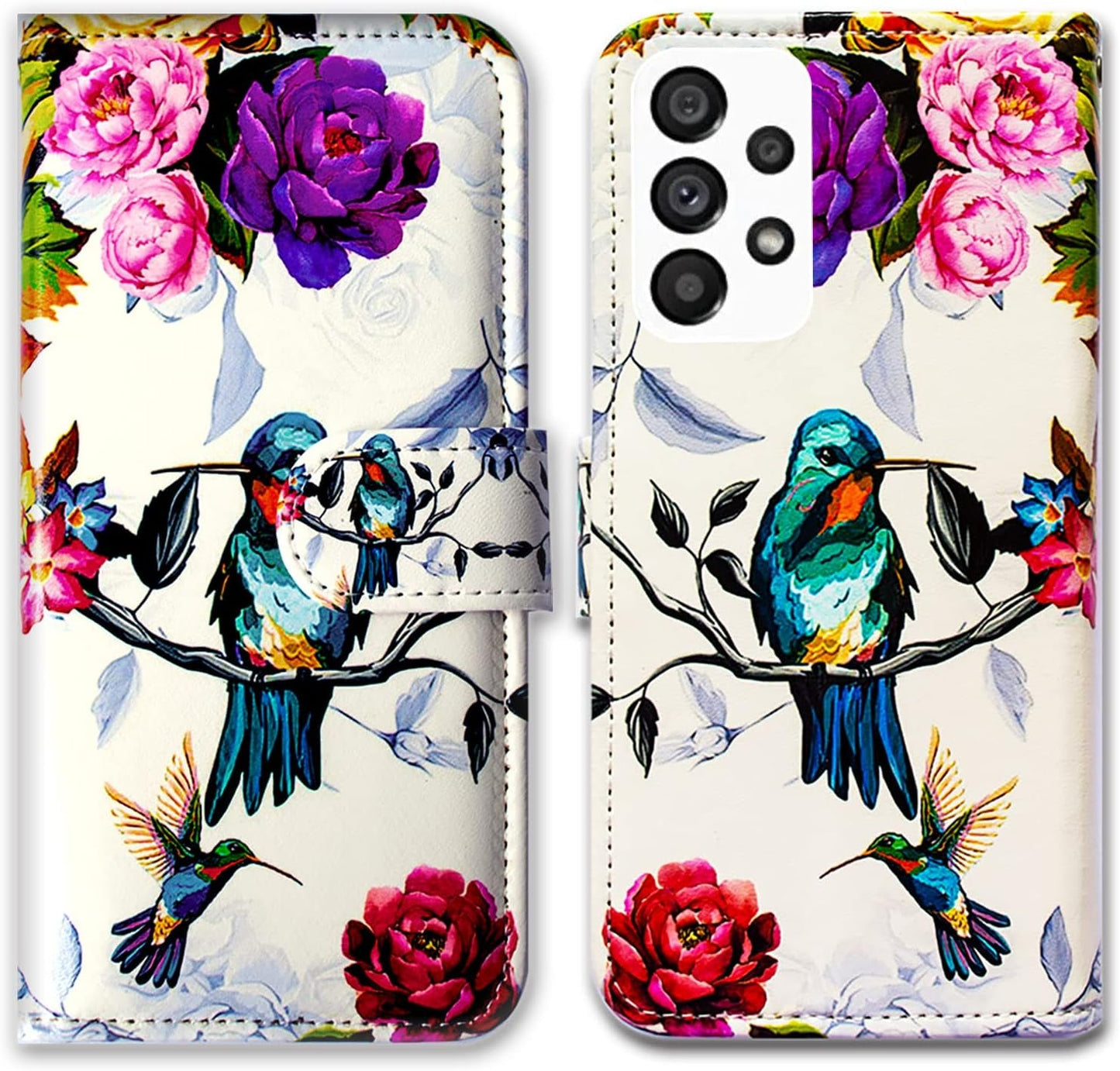 Bcov Galaxy A53 Case, Black Bird Green Leather Flip Phone Case Wallet Cover with Card Slot Holder Kickstand for Samsung Galaxy A53 5G