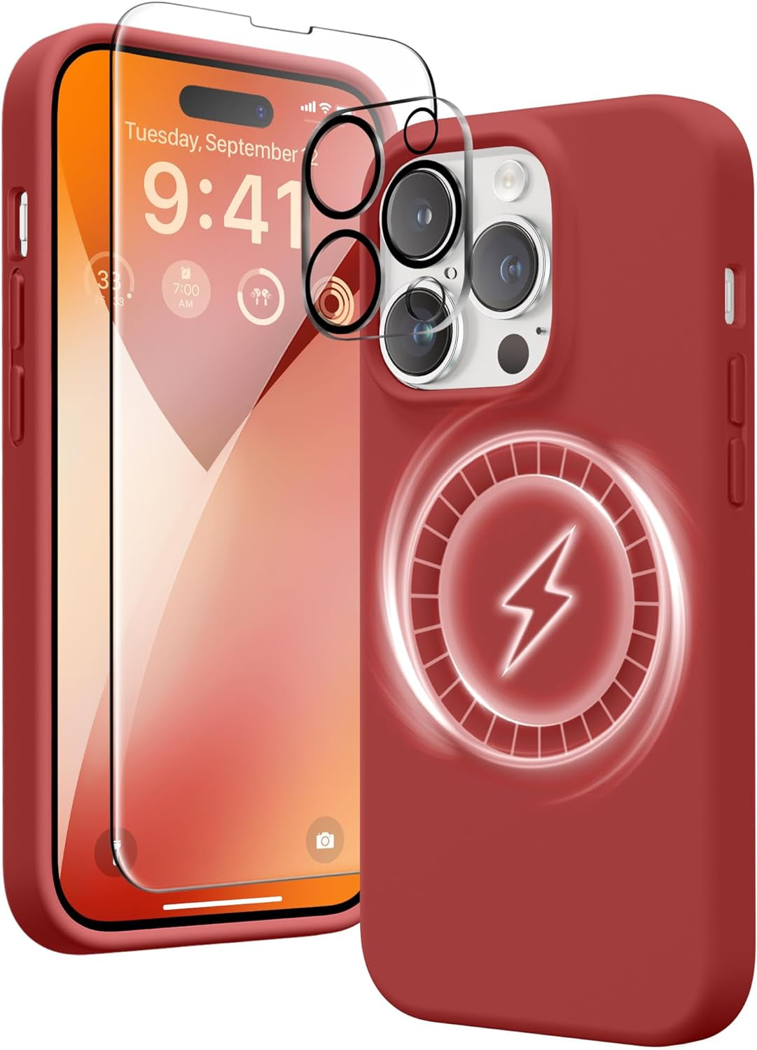 GONEZ for Iphone 14 Pro Max Case Silicone, Compatible with Magsafe, with 2X Screen Protector + 2X Camera Lens Protector, Liquid Silicone Shockproof Protective Iphone 14 Promax Case, Blue  GONEZ Red  