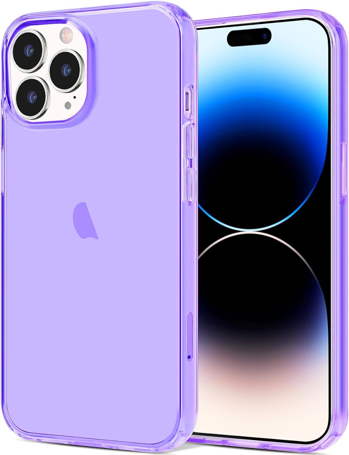 Jjgoo Compatible with Iphone 14 Pro Case, Clear Soft Shockproof Protective Slim Thin Bumper Cover Transparent Phone Case, Translucent Blue  JJGoo Purple  