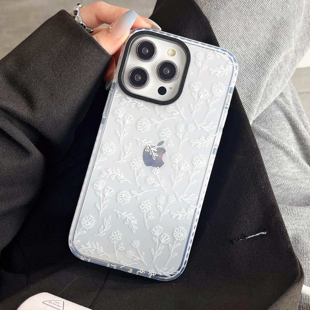 Compatible with Iphone 15 Pro Phone Case Cute White Flower Design for Women Girls Silicone Shockproof Protective Cover for Apple Iphone 15 Pro Cases 6.1 Inch - Clear  zelimeri   