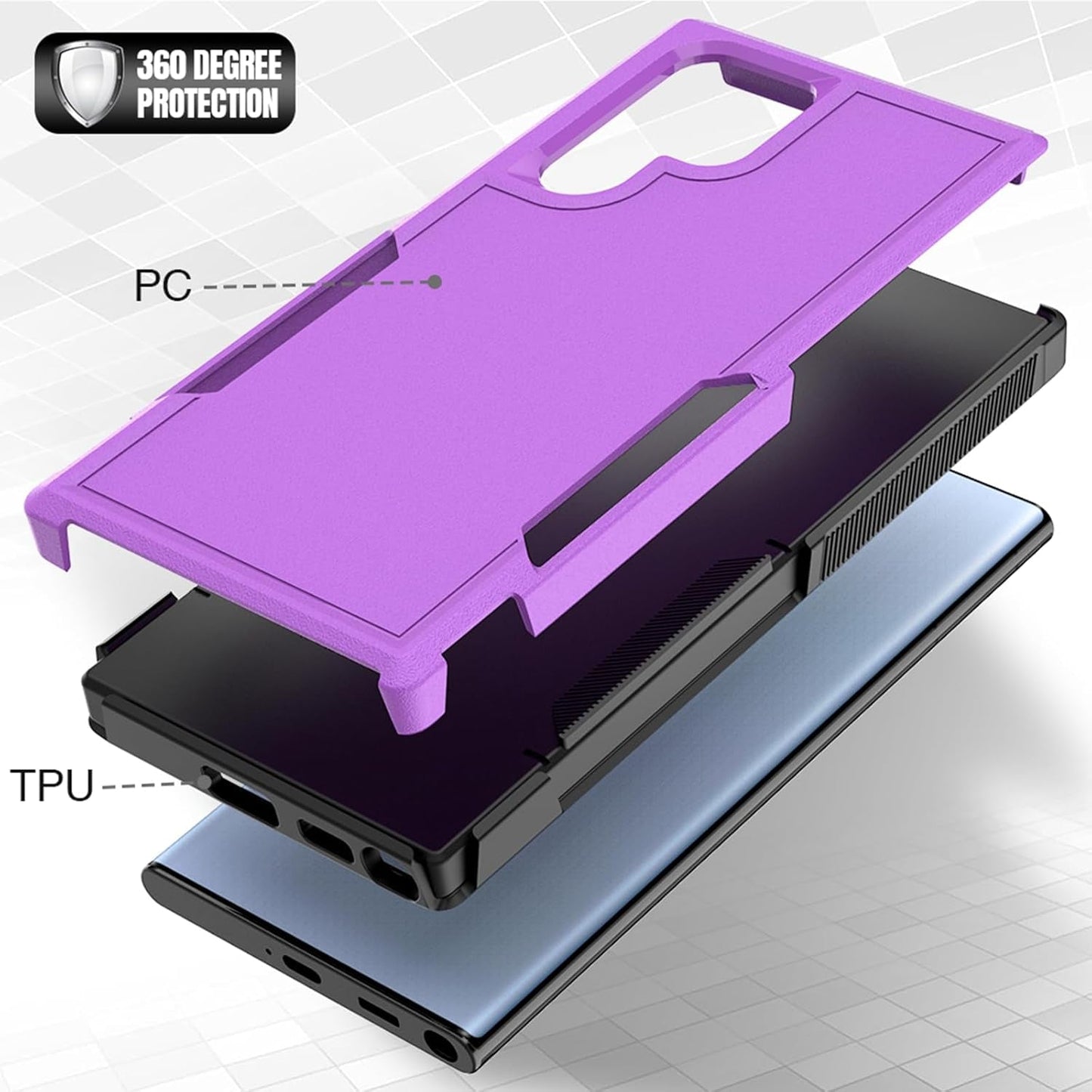 For Samsung Galaxy S22 Ultra Case: Dual Layer Protective Heavy Duty Cell Phone Cover Shockproof Rugged with Screen Protector - Military Protection Bumper Tough - Samsung Galaxy S22 Ultra 5G, Purple