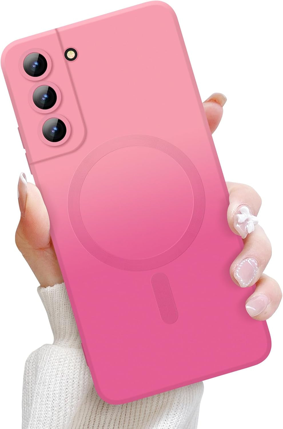 For Samsung Galaxy S22 plus 5G Magnetic Case, Luxury Cute Soft Liquid Silicone Case Bumper Anti-Scratch Shockproof Full Camera Protector Multicolor Cover for Samsung Galaxy S22 Plus-Pink Red