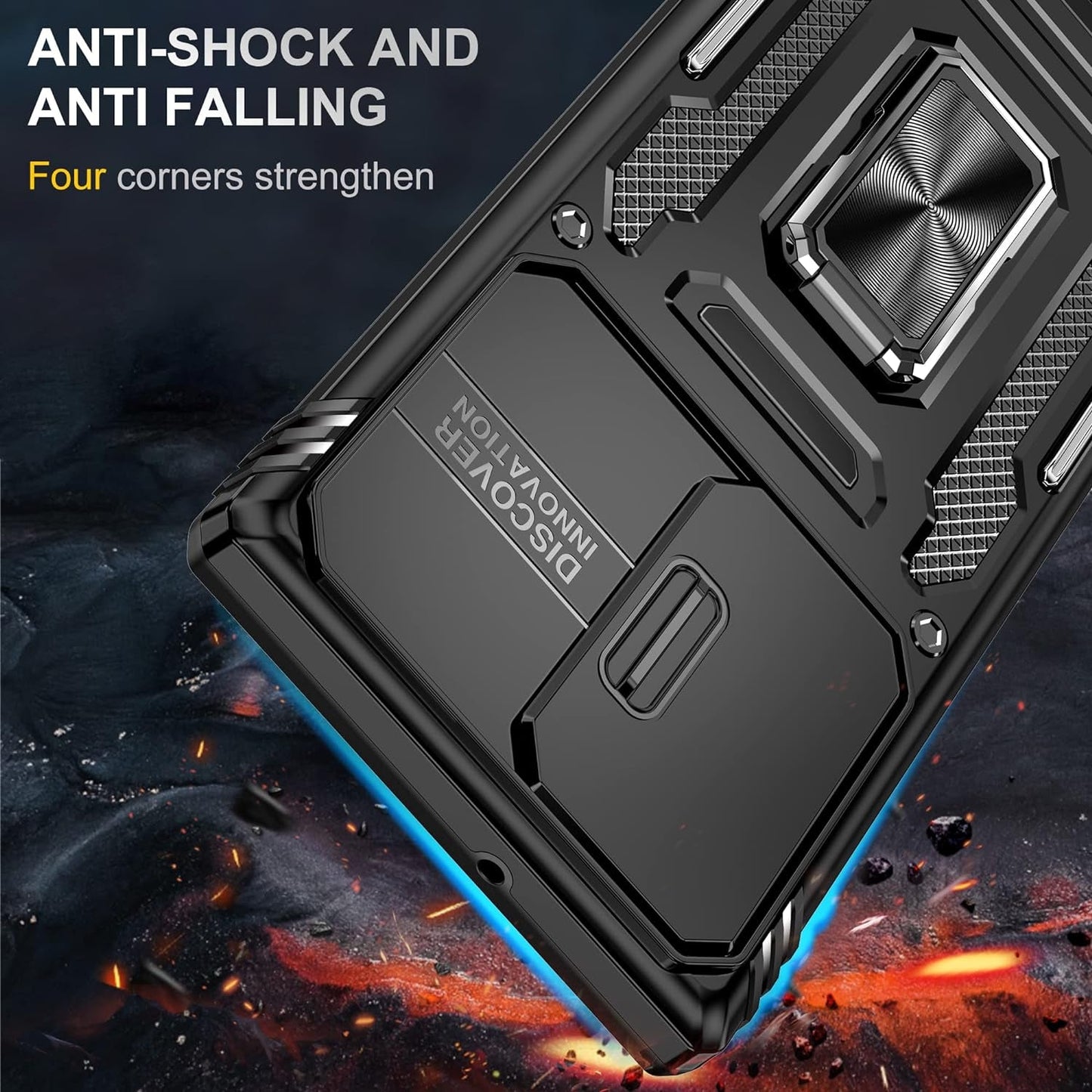 Design for Samsung Galaxy S22 Ultra Case with Stand & Camera Cover, Military Grade Drop Protective Case Built-In 180°+360° Rotate Ring Kickstand,Shockproof Phone Case for Samsung S22 Ultra Case Black