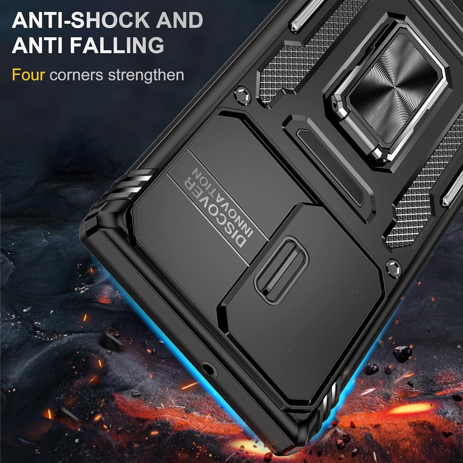 Design for Samsung Galaxy S22 Ultra Case with Stand & Camera Cover, Military Grade Drop Protective Case Built-In 180°+360° Rotate Ring Kickstand,Shockproof Phone Case for Samsung S22 Ultra Case Black