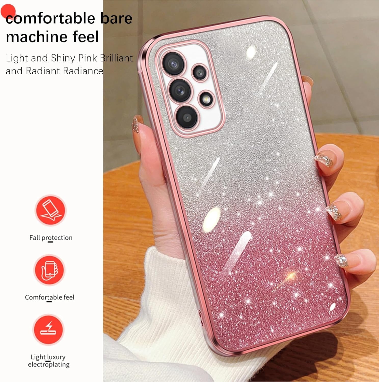 For Samsung Galaxy A53 Case, A53 5G Case Soft Tpu Luxury Plating Cute Bling Clear for Women Magnetic Shockproof with Ring Kickstand [Glitter Card & Wrist Strap] Protection Cover for A53 (Glitter Pink)