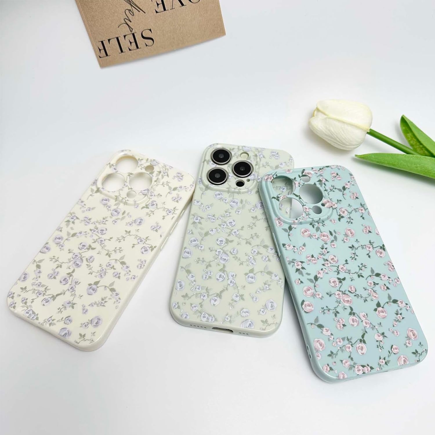 DYFYFKDI Floral Case for Iphone 15 Pro Cute Flower Rose Pattern Aesthetic Iphone 15 Pro Case Vintage Girls Women,Oil Flowers Girly Trendy Slim Fit TPU Shockproof Protective Case, Blue  DYFYFKDI   