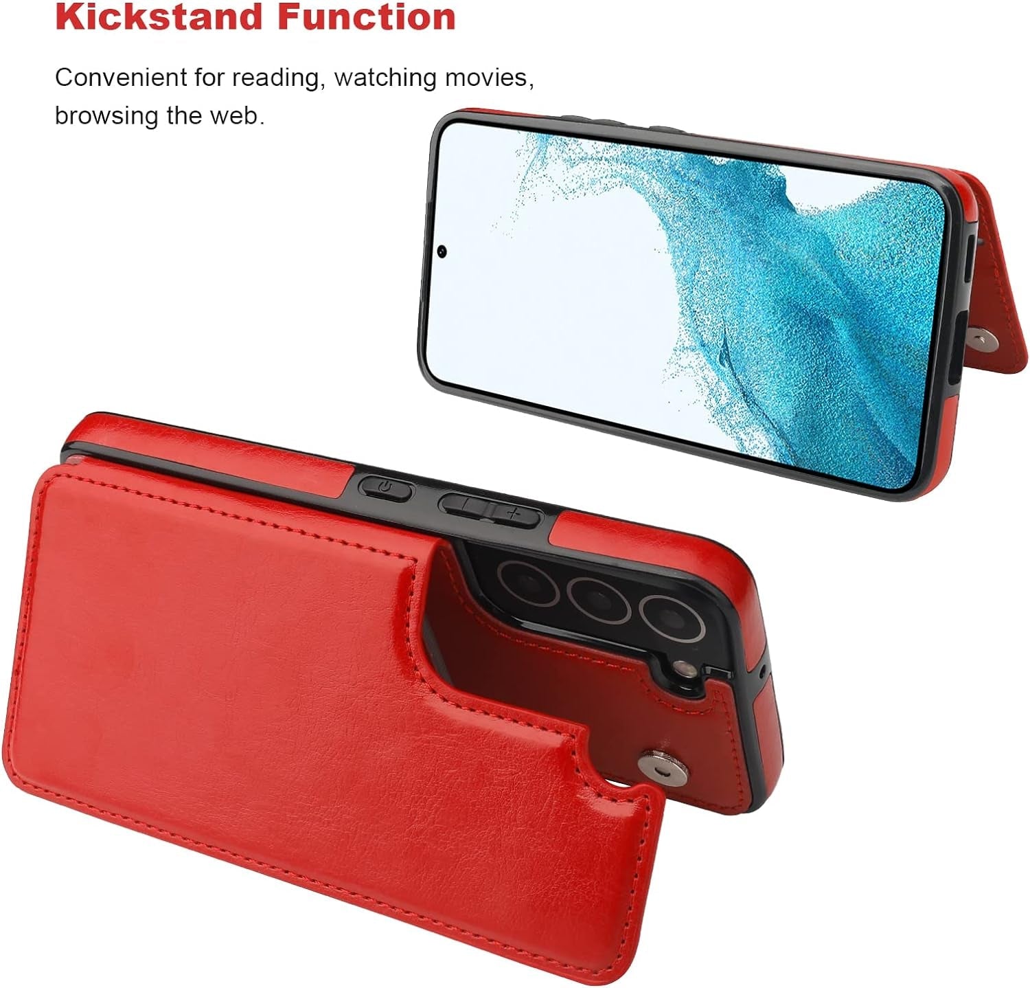 Compatible with Samsung Galaxy S22 Wallet Case with Card Holder, PU Leather Kickstand Card Slots Case, Double Magnetic Clasp and Durable Shockproof Cover 5G 6.1 Inch(Red)