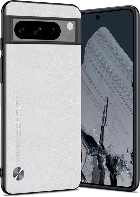 For Google Pixel 8 Pro Case 5G, Soft TPU Artificial Leather Case,Extremely Light Ultra-Light Camera Protection Leather Cover Case for Google Pixel 8 Pro 5G (White)  Puxssul White  