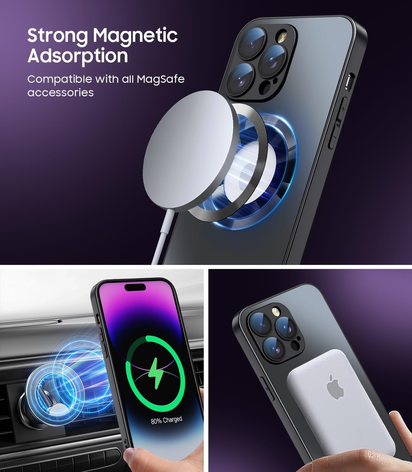 LEKEVO for Iphone 14 Pro Max Case, Compatible with Magsafe, Built-In Camera Lens Protector, Logo View, Magnetic Shockproof Slim Thin Phone Cover, Black  LEKEVO   