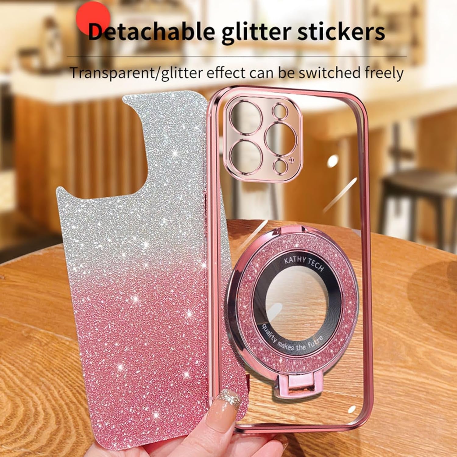 For Samsung Galaxy A53 Case, A53 5G Case Soft Tpu Luxury Plating Cute Bling Clear for Women Magnetic Shockproof with Ring Kickstand [Glitter Card & Wrist Strap] Protection Cover for A53 (Glitter Pink)