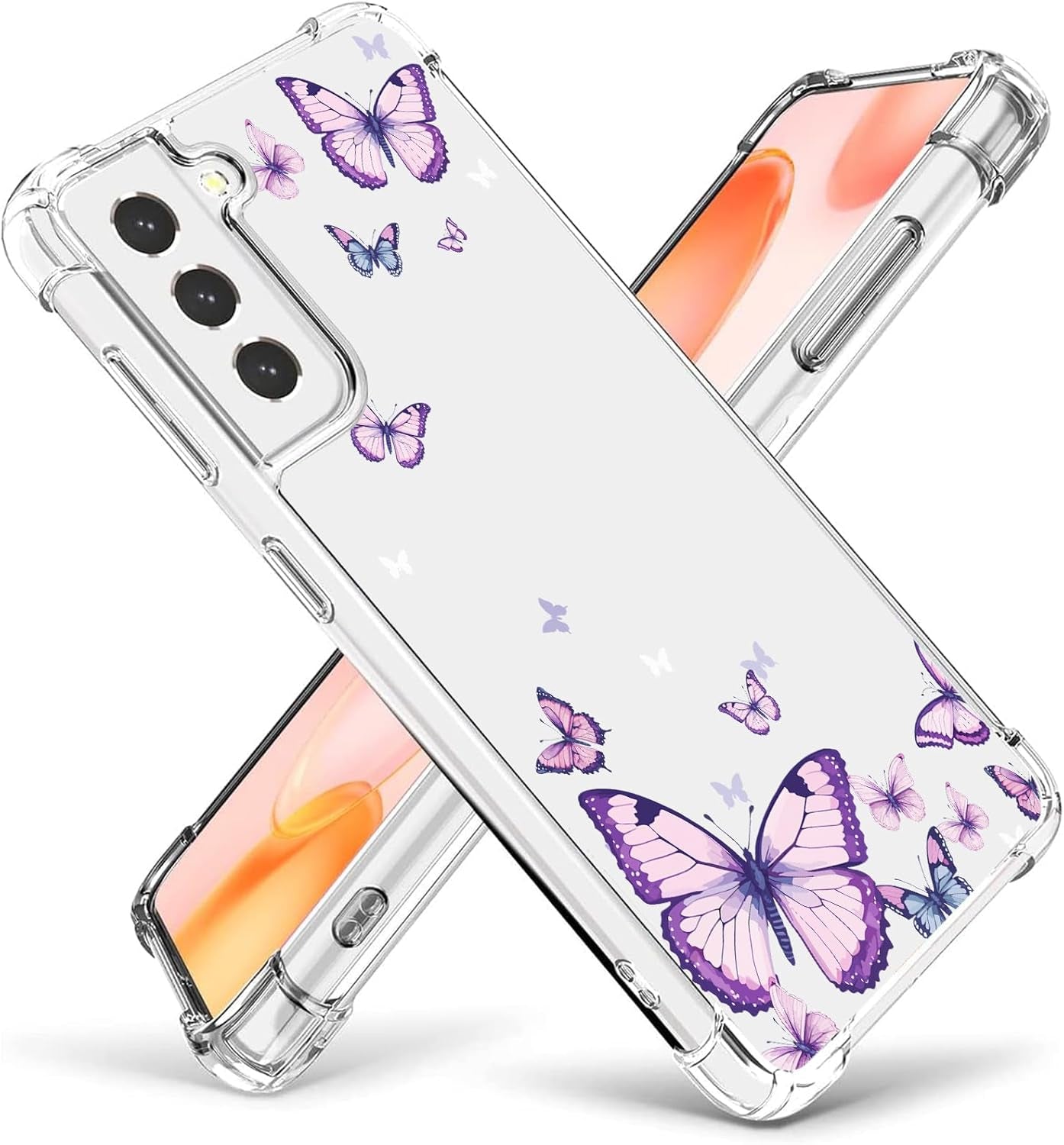 For Samsung Galaxy S22 Ultra Case,Alluring Purple Butterfly Pattern anti Yellowing Slim Hard Cases,Hard PC + TPU Bumper Clear Shockproof Protective Women Phone Cover - Purple