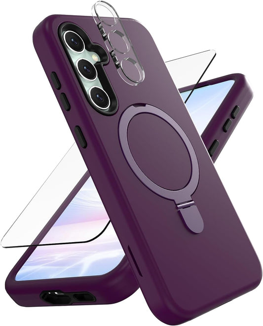 ACKETBOX Magnetic Designed for Samsung Galaxy S23 FE Case,With Screen+Camera Lens Protector+Kickstand,Case for Galaxy S23 FE 5G 6.4"（Deep Purple）