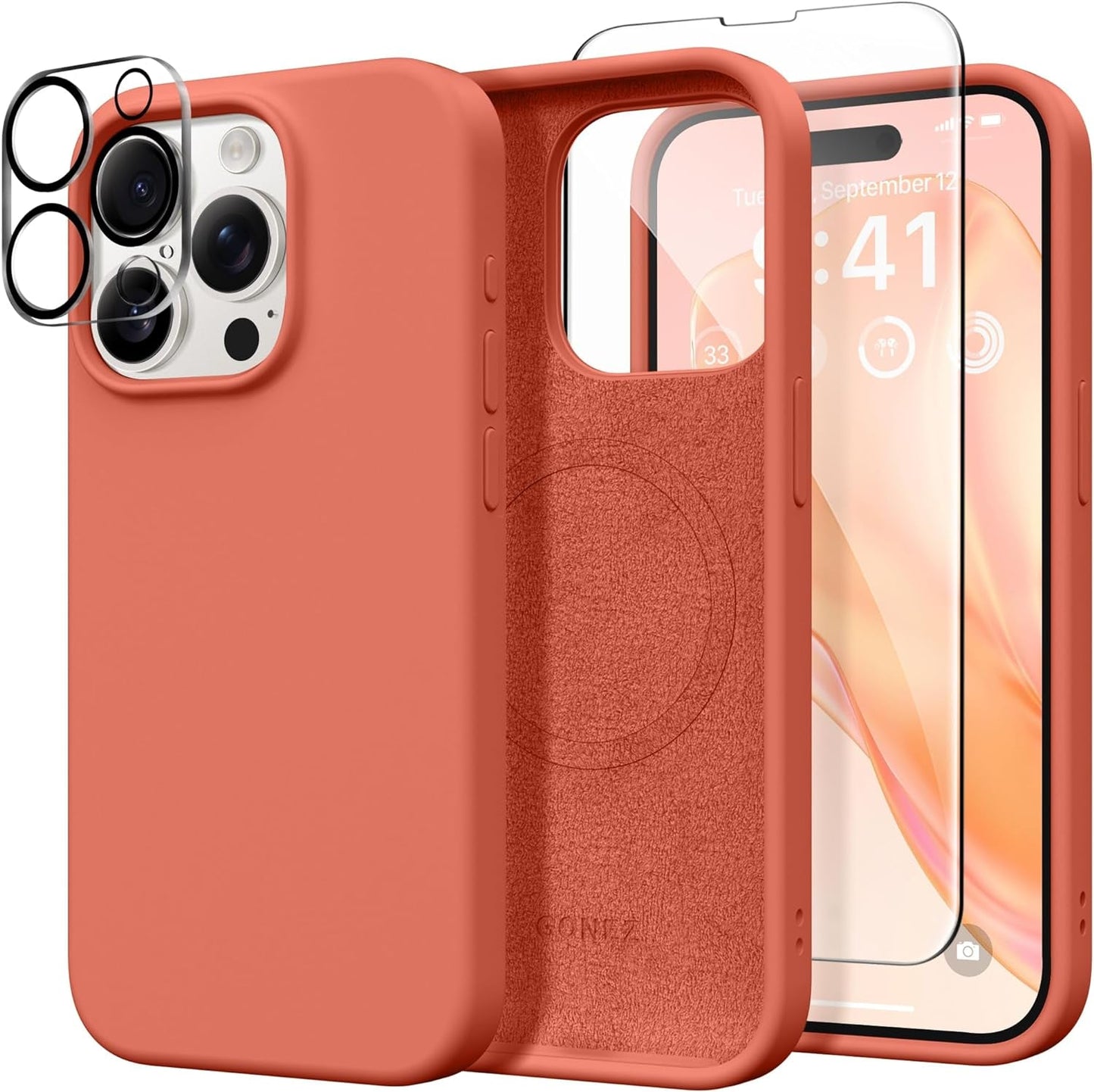 GONEZ for Iphone 15 Pro Case Compatible with Magsafe, [2X Screen Protector + 2X Camera Lens Protector], Soft Silicone Shockproof Anti-Scratch Full Body Protective Phone Case 6.1" 2023, Dark Grey  GONEZ Pink Pomelo  