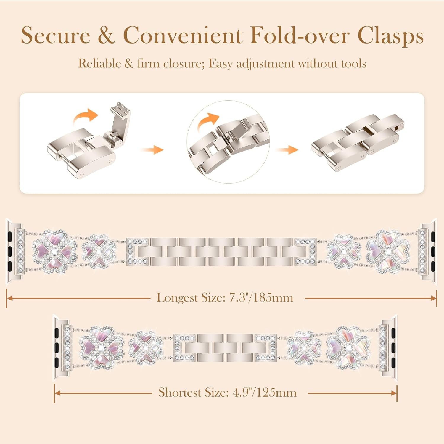 Diamond Metal Band Compatible with Apple Watch Bands Women 38Mm 40Mm 41Mm 42Mm 44Mm 45Mm 49Mm, Fashion Four Leaf Clover Jewelry Bracelets Straps for Iwatch SE Series 9 8 7 6 5 4 3 2 1 Ultra