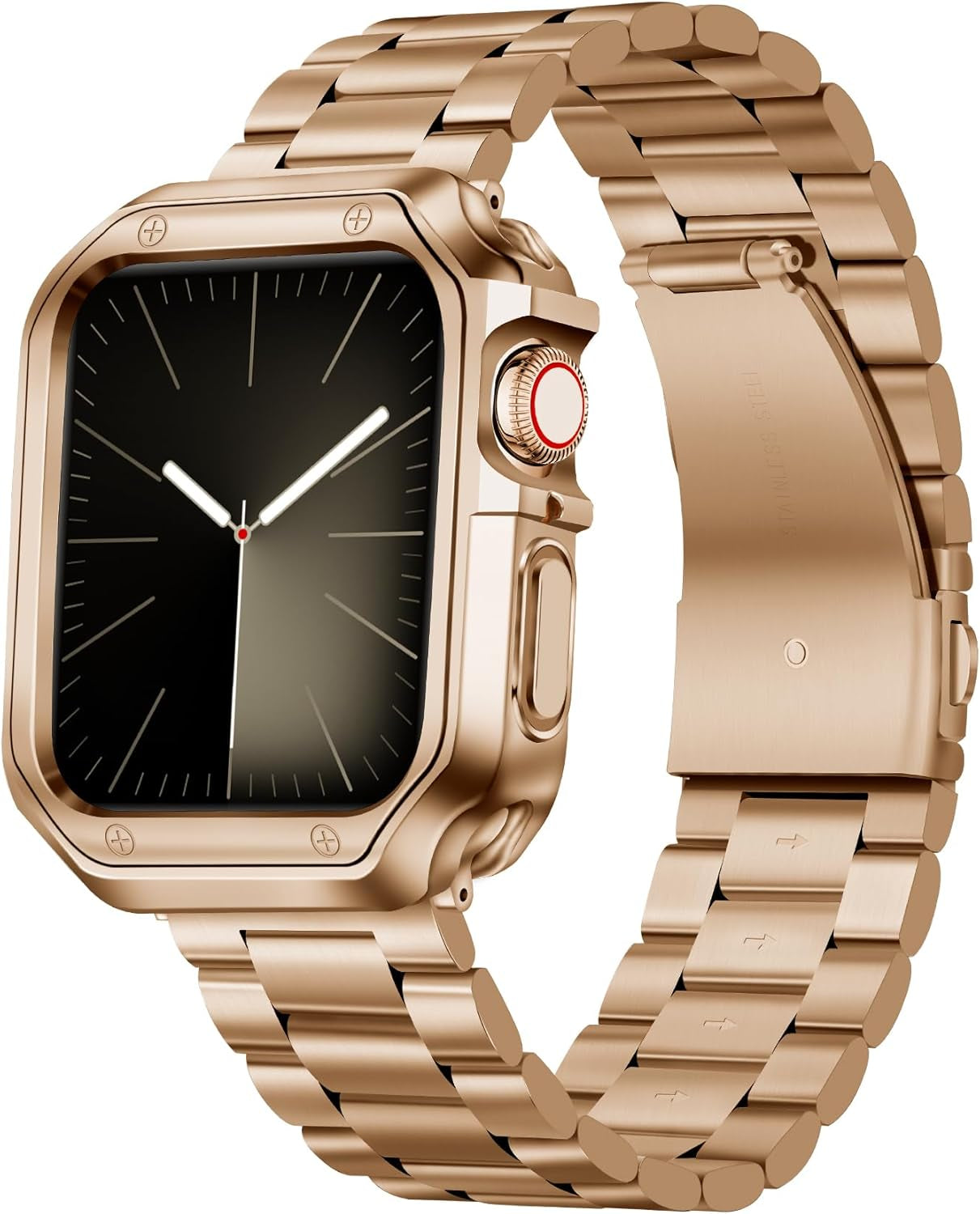 BINLUN Compatible with Apple Watch Band 45Mm 44Mm 42Mm 41Mm 40Mm 38Mm Matte Stainless Steel Metal Watch Strap with Polished TPU Watch Case Compatible with Iwatch Bands Series 9/8/7/SE2/SE/6/5/4/3/2/1