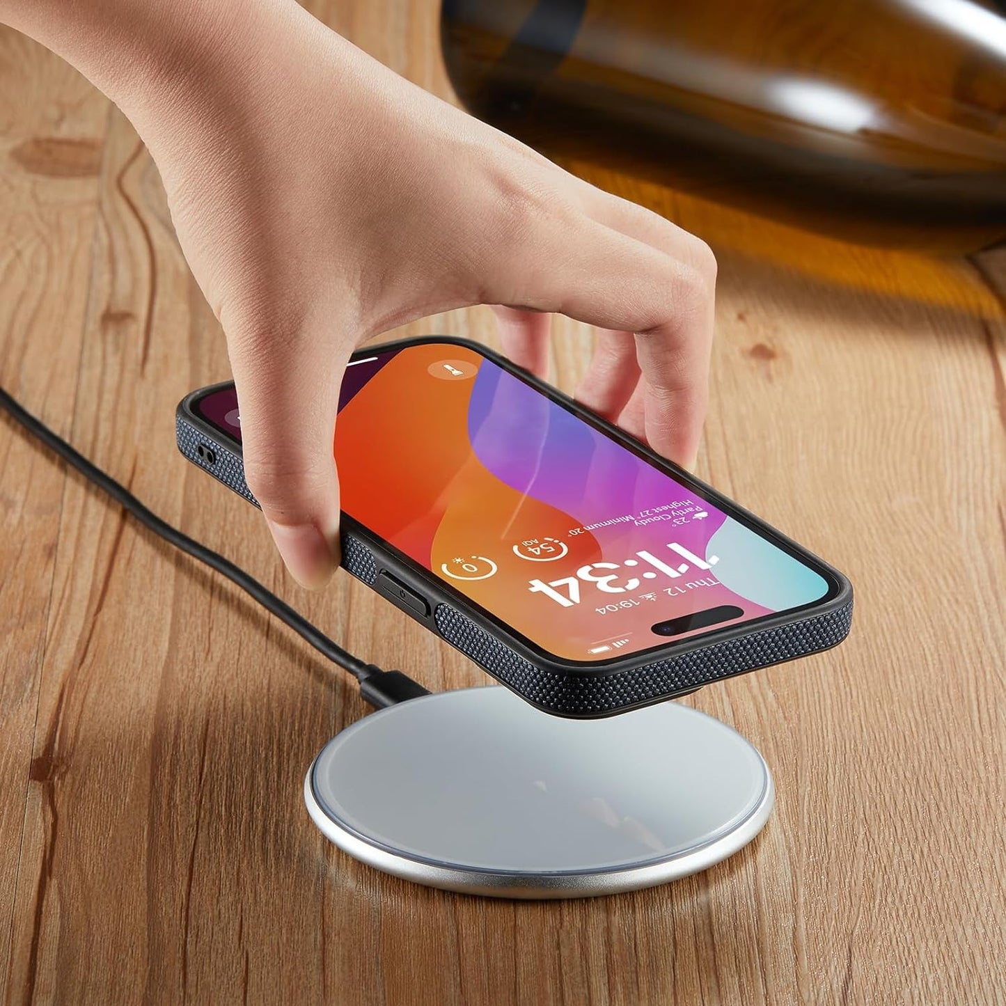 Casus Designed for Iphone 15 Pro Case Compatible with Magsafe Leather Slim Logo View Luxury Elegant Thin Cover with Tempered Glass Screen Protector (2023) 6.1" - Blue  Casus   