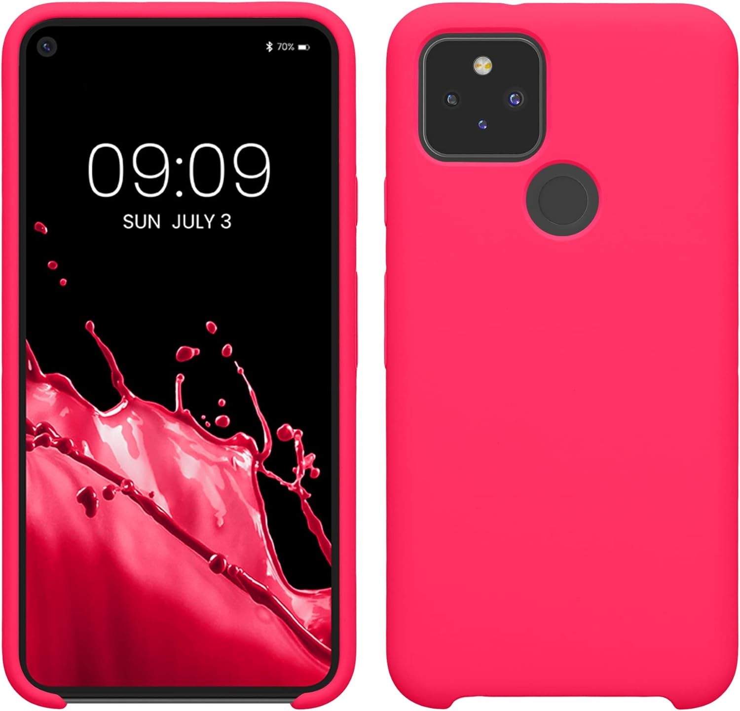 Kwmobile Case Compatible with Google Pixel 5 Case - TPU Silicone Phone Cover with Soft Finish - Blue Reef  KW-Commerce Neon Pink  