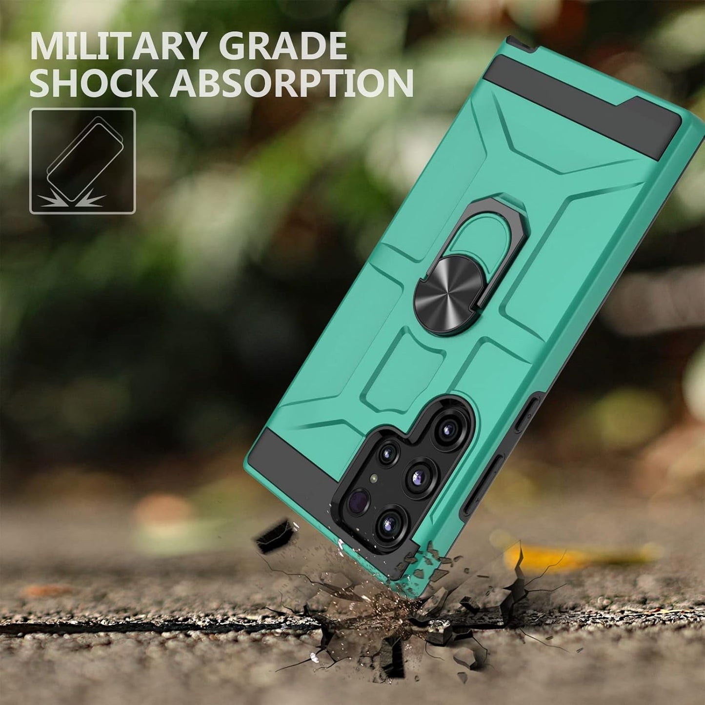 For Samsung Galaxy S22 Ultra Case with Screen Protector, 360 Rotate Ring Kickstand [Work with Magnetic Car Mount], Military Grade Shockproof Phone Case for Samsung S22 Ultra 6.8 Inch, Turquoise