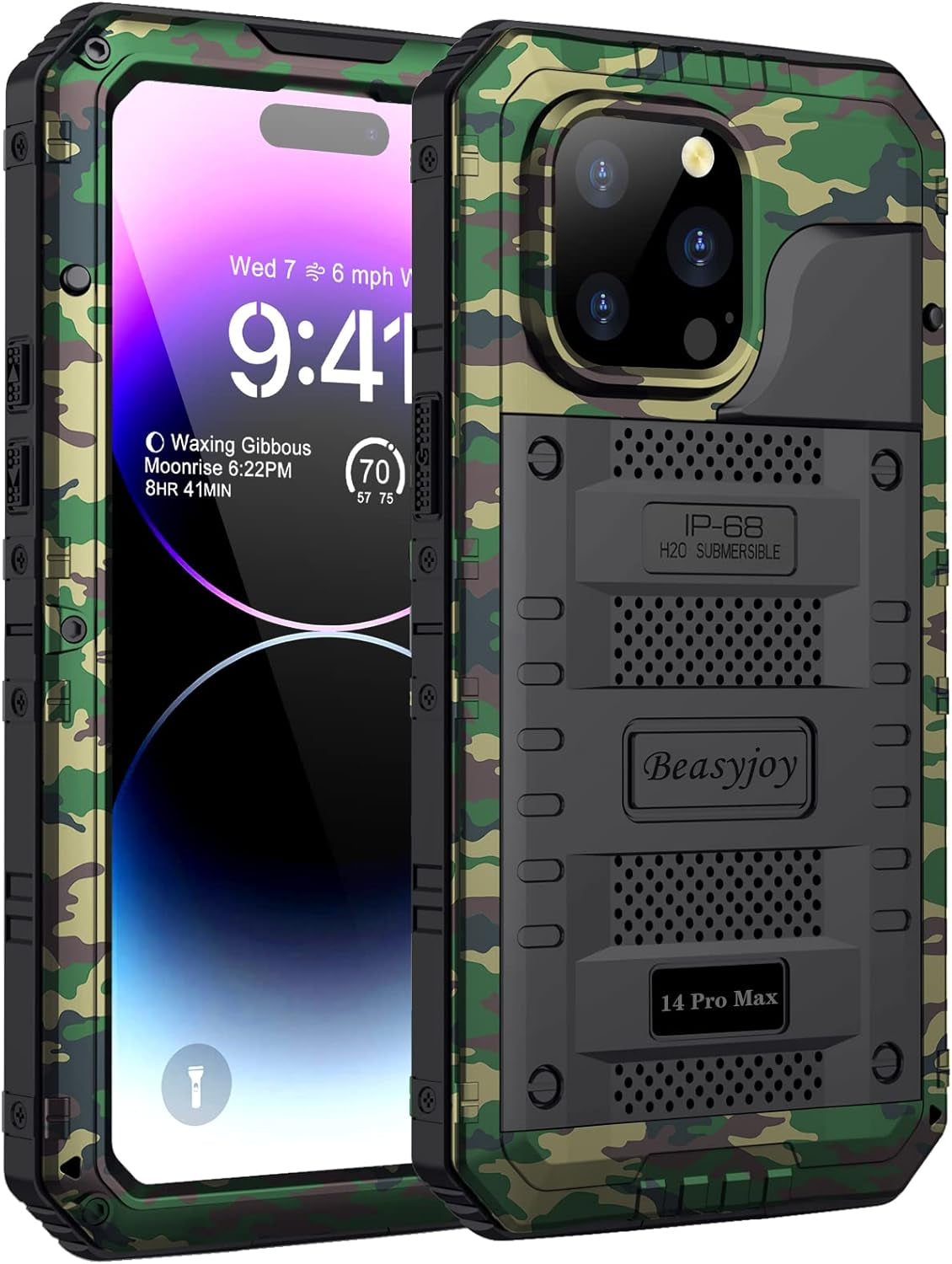 Beasyjoy Waterproof Case for Iphone 14 Pro, Metal Full Body Sealed Phone Case with Built-In Screen Protector, Military Grade Heavy Duty Defender Armor Shockproof Rugged Case 6.1 Inch, Camo  Beasyjoy Camo Iphone 14 Pro Max 