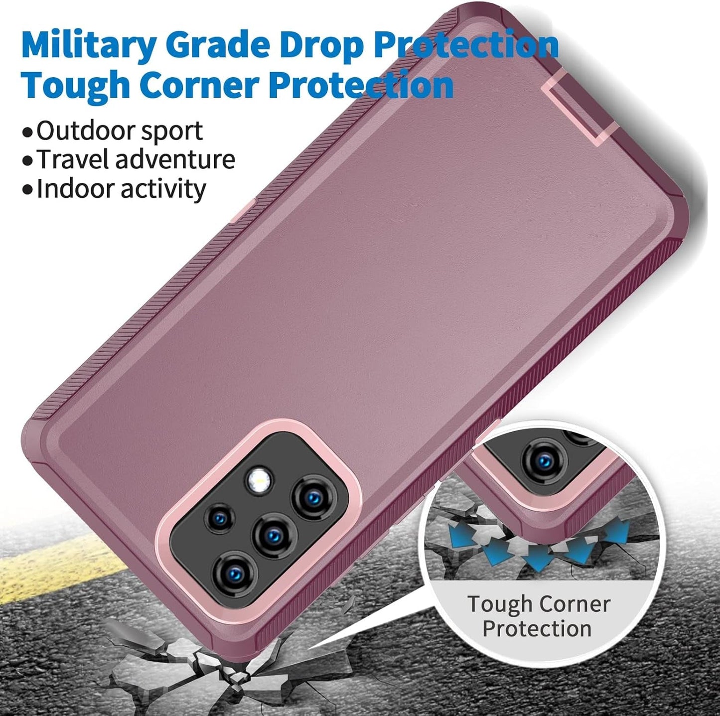 Anloes Case for Samsung Galaxy A53 5G, Galaxy A53 5G Phone Case Heavy Duty Shockproof Dustproof Rugged Defender Protective, 3 in 1 Bumper Cover for A53 5G Purple(Without Screen Protector)