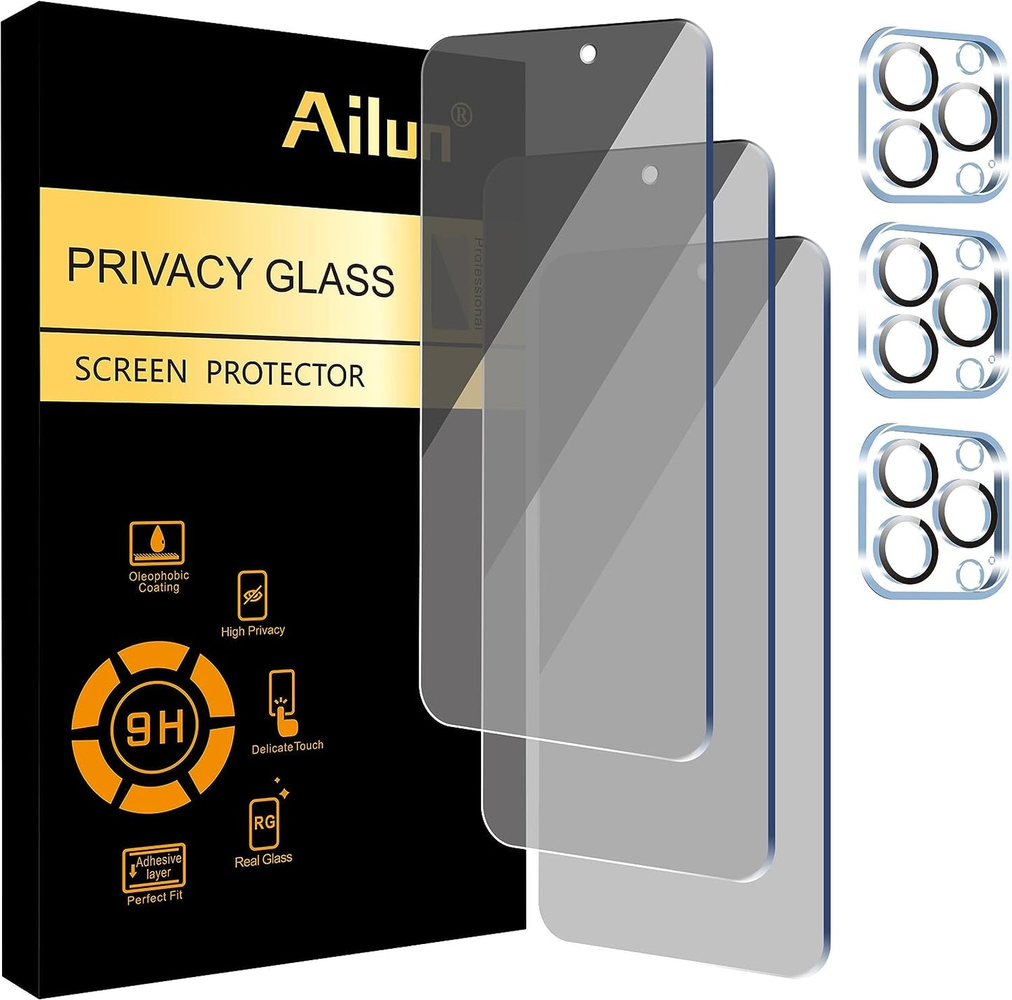 Ailun 3Pack Privacy Screen Protector for Iphone 15 plus [6.7 Inch]+3Pack Camera Lens Protector,Sensor Protection,Dynamic Island Compatible,Anti Spy Private Tempered Glass[9H Hardness][Black][6 Pack]  Ailun Iphone 15 Pro-6.1 Inch  
