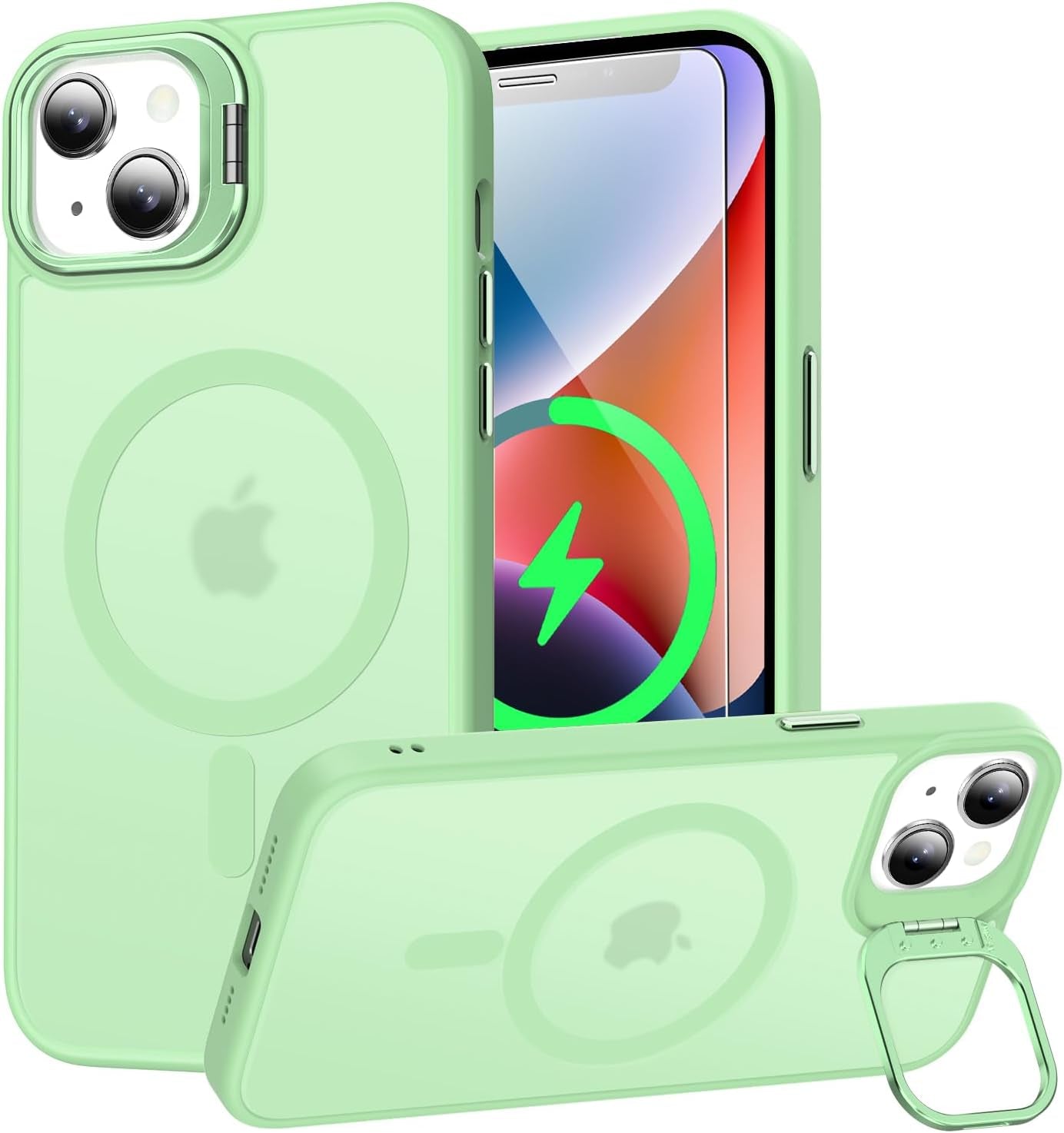 Goodon Magnetic for Iphone 14 Pro Max Case with Screen Protector, [Compatible with Magsafe] [ Built-In Metal Kickstand] Military-Grade Protection Shockproof Matte 6.7" Phone Case - Yellow  Goodon Tea Green Magnetic Iphone 14 Plus 6.7" 