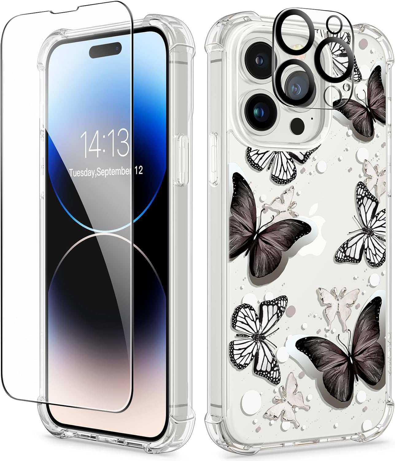 GVIEWIN for Iphone 14 Pro Case with Screen Protector & Camera Lens Protector, Floral Slim Shockproof Protective Hard PC+TPU Bumper Flower Women Phone Cover for 14 Pro, 6.1"(Aster/Purple)  GVIEWIN   