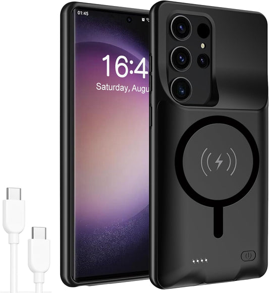 Battery Case for Galaxy S22 Ultra/S23 Ultra,12000Mah High Capacity Rechargeable Portable Protective Extended Charger Case Compatible with S22 Ultra/S23 Ultra 6.8Inch Charging Case with Wireless-Black