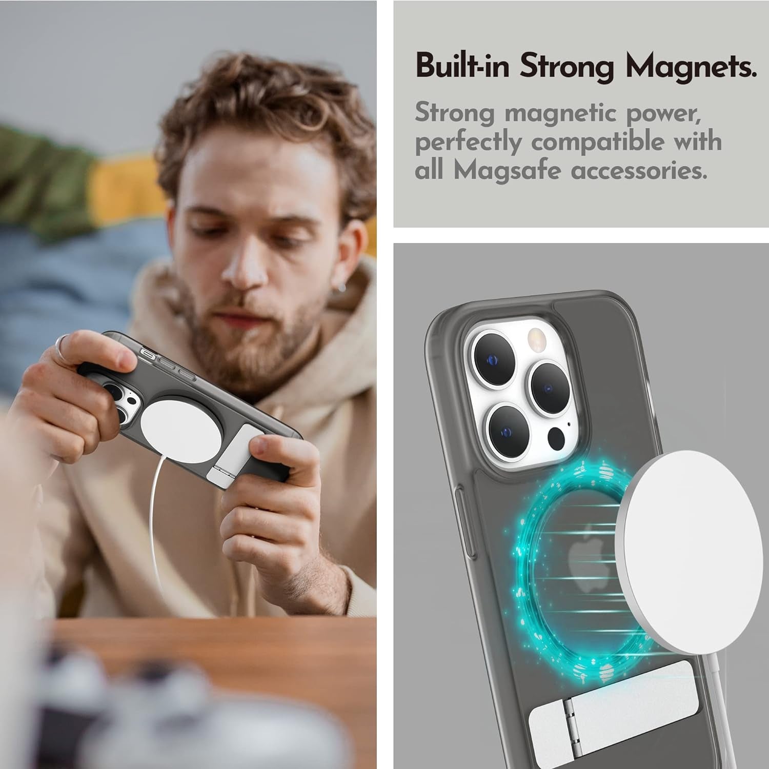 Niunisi Magnetic Case for Iphone 14 Pro Case 6.1-Inch (2022), Slim Kickstand with Screen Protector Compatible with Magsafe Shockproof Translucent Matte Cases Phone Case Cover, Black  Niunisi   