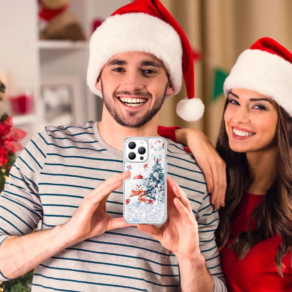 Caka for Iphone 14 Pro Case, Iphone 14 Pro Case Glitter Christmas for Women Girls Girly Bling Sparkle Flowing Floating Snowflake Quicksand Clear Phone Case Cover for Iphone 14 Pro 6.1 Inch Snowman  Caka   