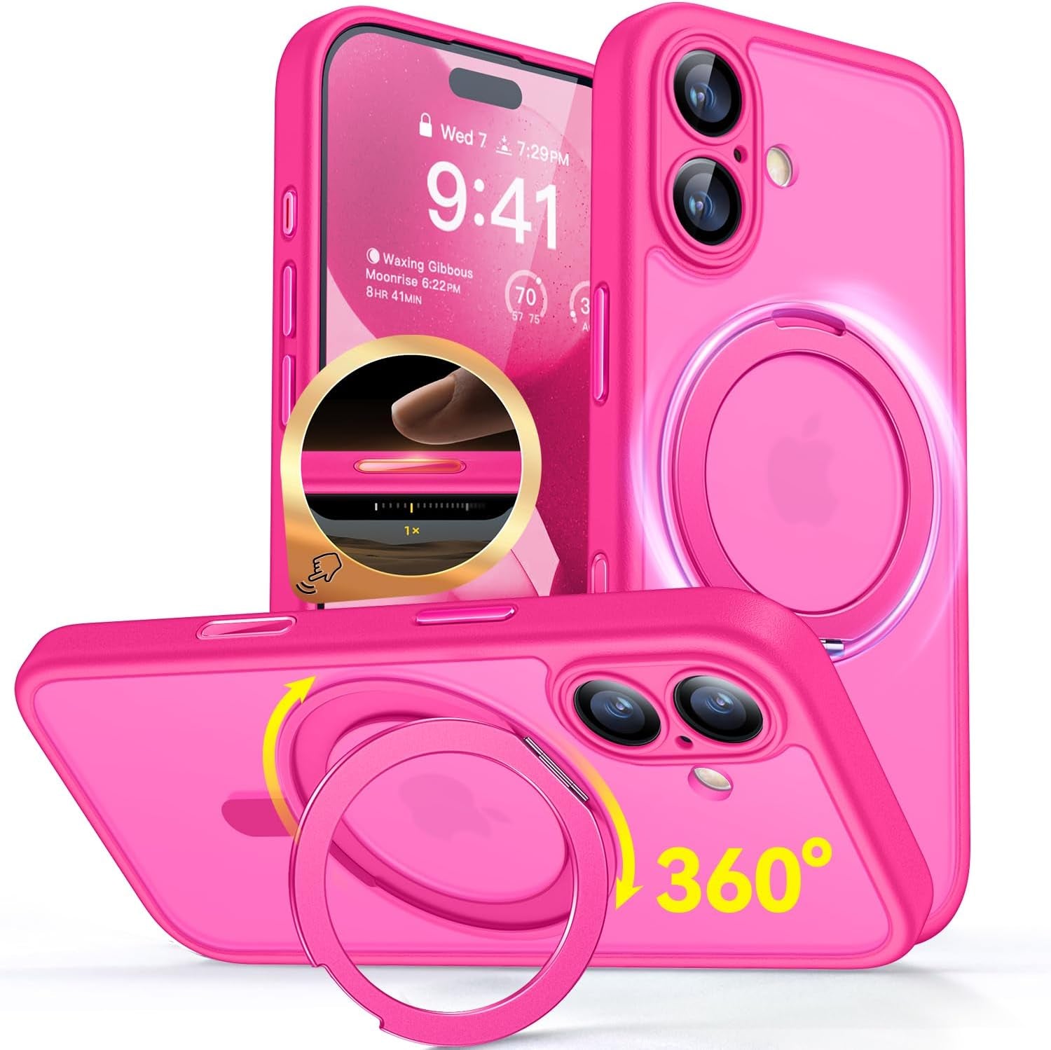 CANSHN 360° Spin Magnetic Stand for Iphone 17 Pro Max Case with Camera Control [Full Camera Protection] [Compatible with Magsafe] Translucent Matte Shockproof Protective Phone Cover 6.9" -Deep Purple