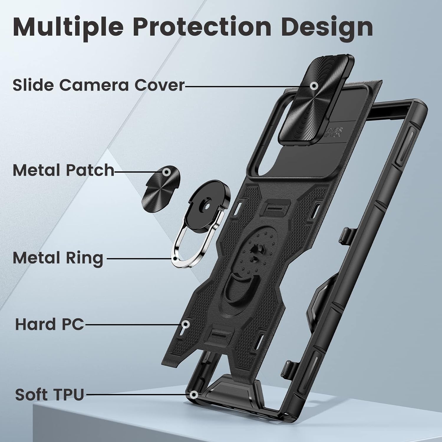 Caka for S22 Ultra Case, Galaxy S22 Ultra Case with Slide Camera Cover & Stand with Built-In 360° Rotate Ring Stand Magnetic Protective Case for Samsung Galaxy S22 Ultra 5G -Black