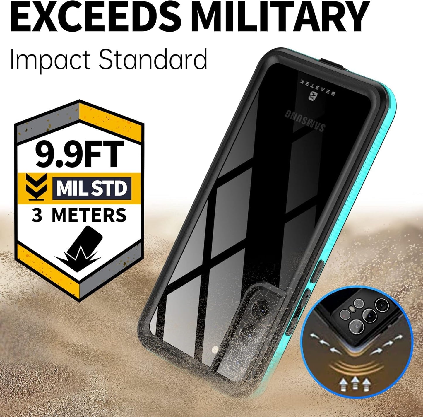 BEASTEK Waterproof Case for Samsung Galaxy S22 Plus, TRE Series, IP68 Shockproof Case with Built-In Screen Protector Full Body Protective Cover, Galaxy S22 plus 6.6 Inch (Teal/Clear)