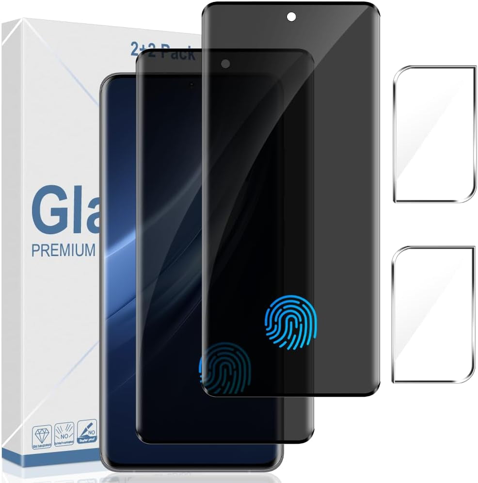 2+2 Pack Galaxy S22 Ultra 5G Privacy Screen Protector and Camera Lens Protection,Anti-Spy Tempered Glass, 3D Full Coverage, Fingerprint Unlock, Free of Bubbles for Samsung Galaxy S22 Ultra 6.8 Inch