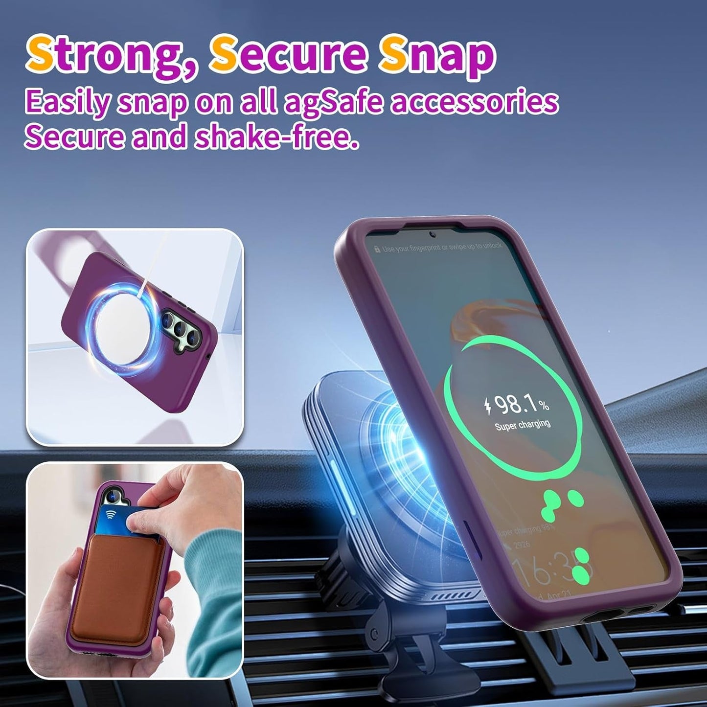 ACKETBOX Magnetic Designed for Samsung Galaxy S23 FE Case,With Screen+Camera Lens Protector+Kickstand,Case for Galaxy S23 FE 5G 6.4"（Deep Purple）