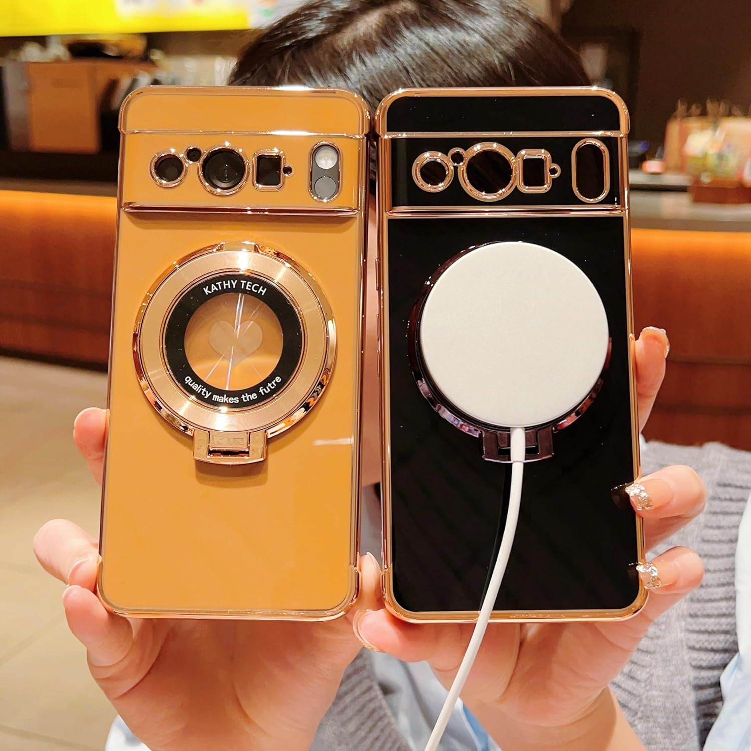 Phylla for Google Pixel 8 Pro 5G 6.7" Phone Case with Magsafe,Luxury Plated Cute Love Heart Cover with Magnetic Stand Holder Side Small Hearts Pattern Soft Shockproof Kickstand Bumper for Women-Black  PHYLLA\1   