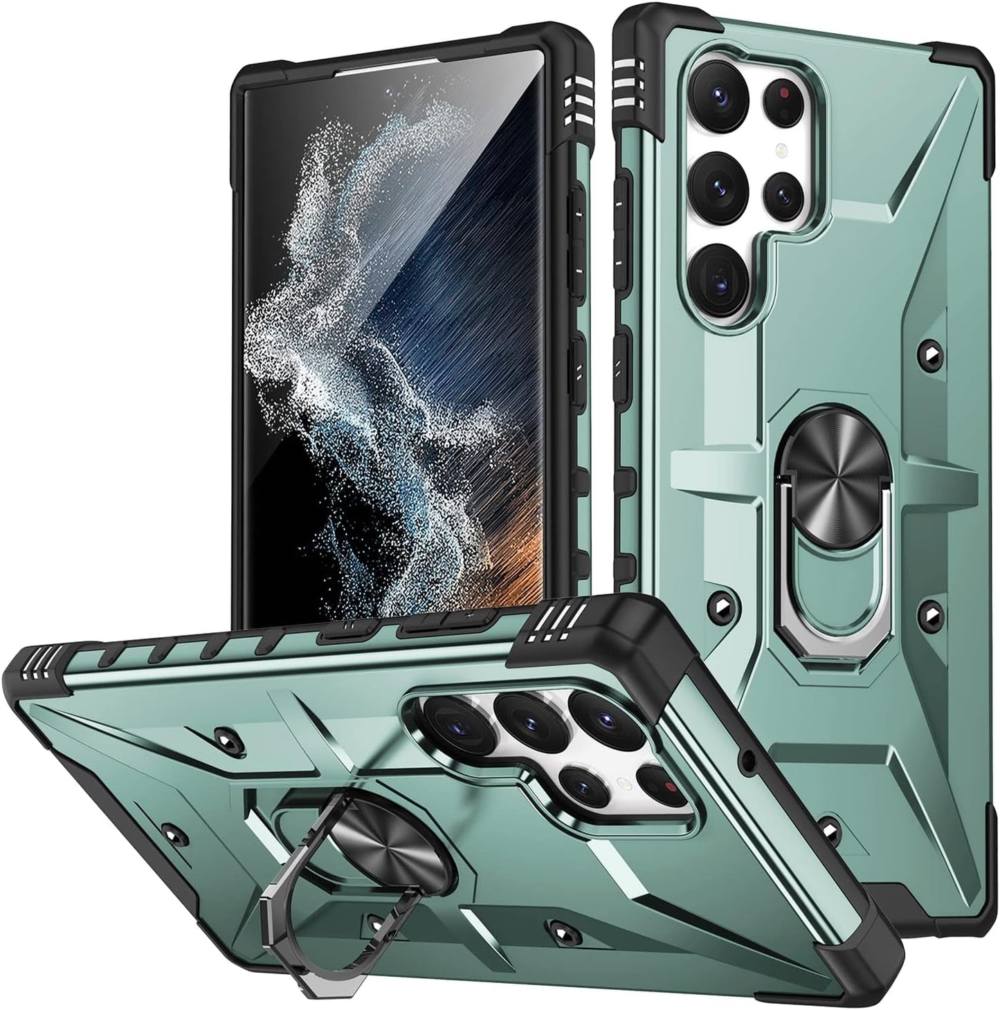 Case for Samsung Galaxy S22 Ultra Case Military Grade Drop Case with Kickstand Metel Ring Magnetic Holder Shockproof Protective for Galaxy S22 Ultra Phone Case (Rose Gold)