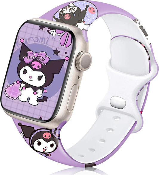 Compatible with Dressy Silicone Designer Cute Apple Watch Bands for Women Men 40Mm 41Mm 38Mm,Anime Iwatch Bands for Apple Watch Ultra 2 1 SE Series 9 8 7 6 5 4 3 2 1 Sport Band(Purple Rabbit)