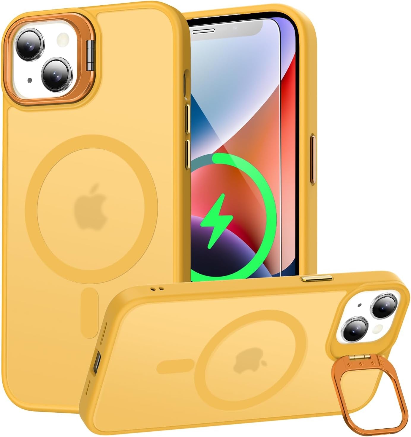 Goodon Magnetic for Iphone 14 Pro Max Case with Screen Protector, [Compatible with Magsafe] [ Built-In Metal Kickstand] Military-Grade Protection Shockproof Matte 6.7" Phone Case - Yellow  Goodon Yellow Magnetic Iphone 14/ Iphone 13 6.1" 