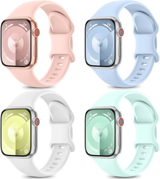 4 Pack Sport Bands Compatible with Apple Watch Bands Series 9, Watch Band for Women 38Mm 40Mm 41Mm 42Mm 44Mm 45Mm 49Mm,Soft Silicone Waterproof Strap for Iwatch Bands SE 8, 7, 6, 5, 4, 3, 2, 1