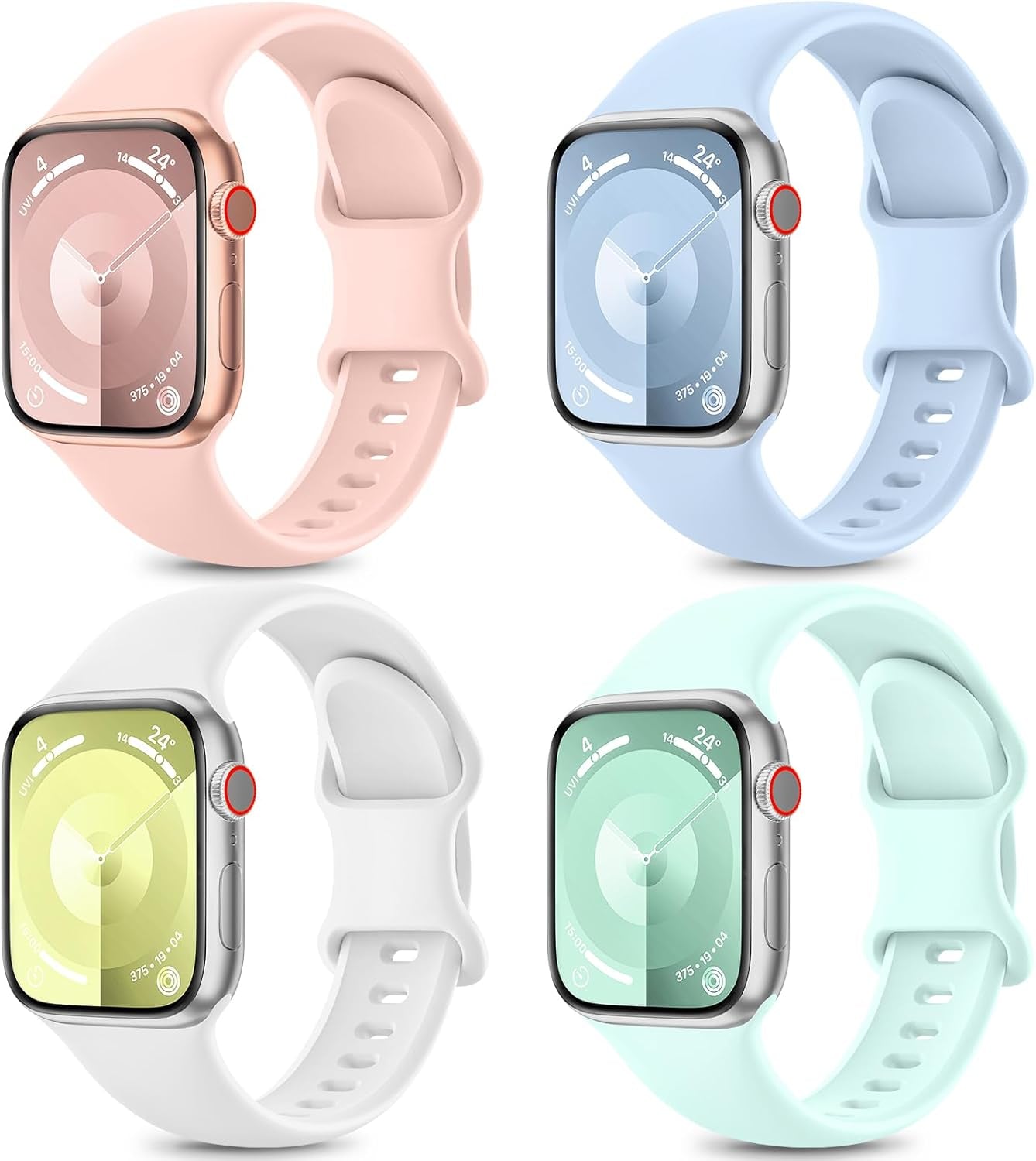 4 Pack Sport Bands Compatible with Apple Watch Bands Series 9, Watch Band for Women 38Mm 40Mm 41Mm 42Mm 44Mm 45Mm 49Mm,Soft Silicone Waterproof Strap for Iwatch Bands SE 8, 7, 6, 5, 4, 3, 2, 1