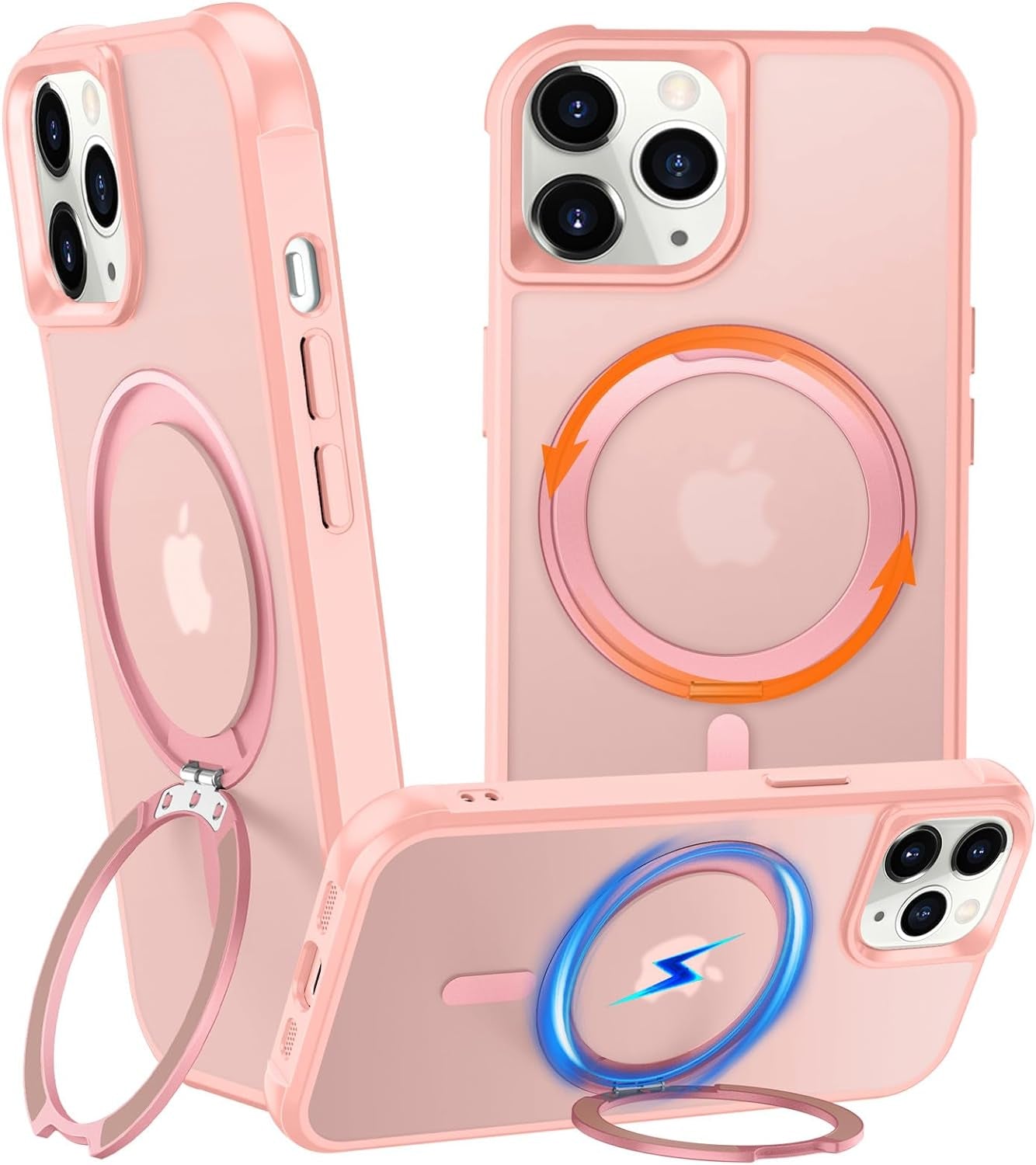 Chaofeng 360° Rotatable Stand for Iphone 15 Pro Case with Magnetic [Military Grade Drop Tested][Adjustable Kickstand] Ring Translucent Slim Hard Back Soft Edge, Purple  CHAOFEnG Pink Iphone 11 Pro Max 