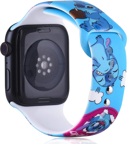 Cute Watch Band Compatible with Apple Watch Band 38Mm 40Mm 41Mm 42Mm 44Mm 45Mm for Stitch, Soft Silicone Replacement Sport Strap Compatible for Iwatch SE Series 7/6/5/4/3/2/1 for Kids