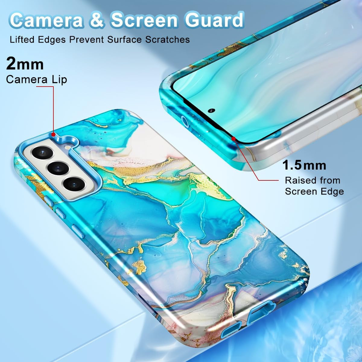 Btscase for Samsung Galaxy S22 plus Case, [Military Grade Drop Tested] Marble Pattern Design Slim Rugged Shockproof Women Girls Men Protective Anti-Scratch Cover for Galaxy S22 plus 5G, Cobalt Blue