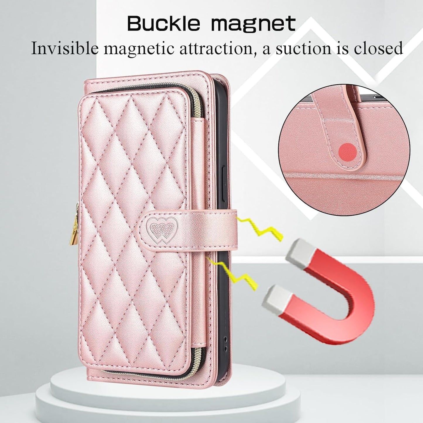 Furiet Wallet Case for Samsung Galaxy S22 Ultra 5G with Detachable Wrist Strap, 9+ Card Slots Zipper Purse, Luxury PU Leather Stand Full Body Phone Cover for S22Ultra 22S S 22 S22Ultra5G 6.8 Rose Gold