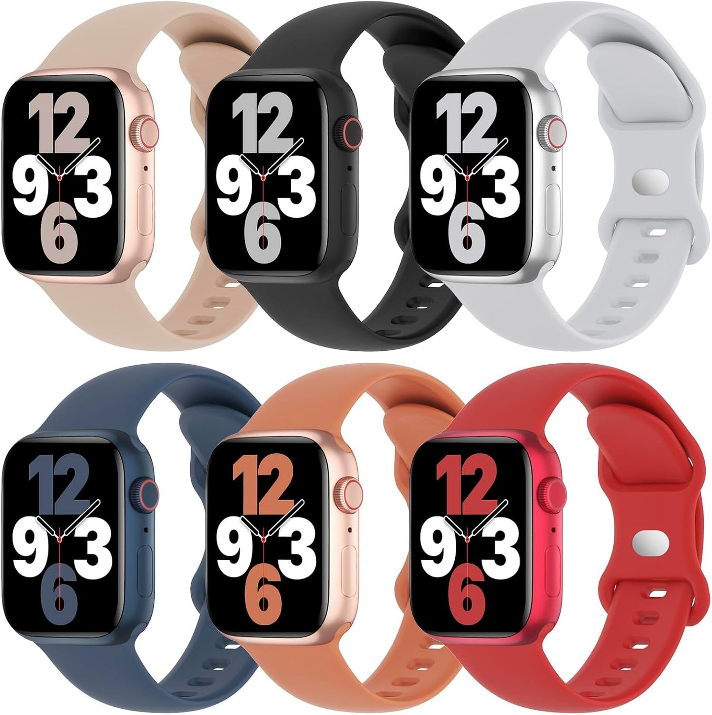 6 Pack Silicone Bands Compatible with Apple Watch Band 38Mm 40Mm 41Mm 42Mm 44Mm 45Mm 49Mm, Soft Sport Waterproof Strap Replacement Wristband for Iwatch Ultra Series 9 8 SE 7 6 5 4 3 2 1 Women Men