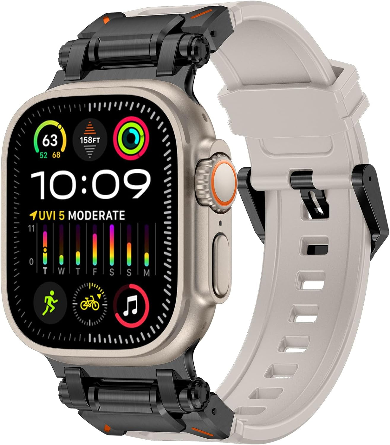 FULLIFE for Apple Watch Band for Apple Watch Ultra Band Apple Watch Ultra 2 49Mm for Men, Silicone Rubber Bands for Series 9/8/SE2/7/6/SE/5/4/3/2/1 45Mm 44Mm 42Mm Stainless Steel Metal Connector Band