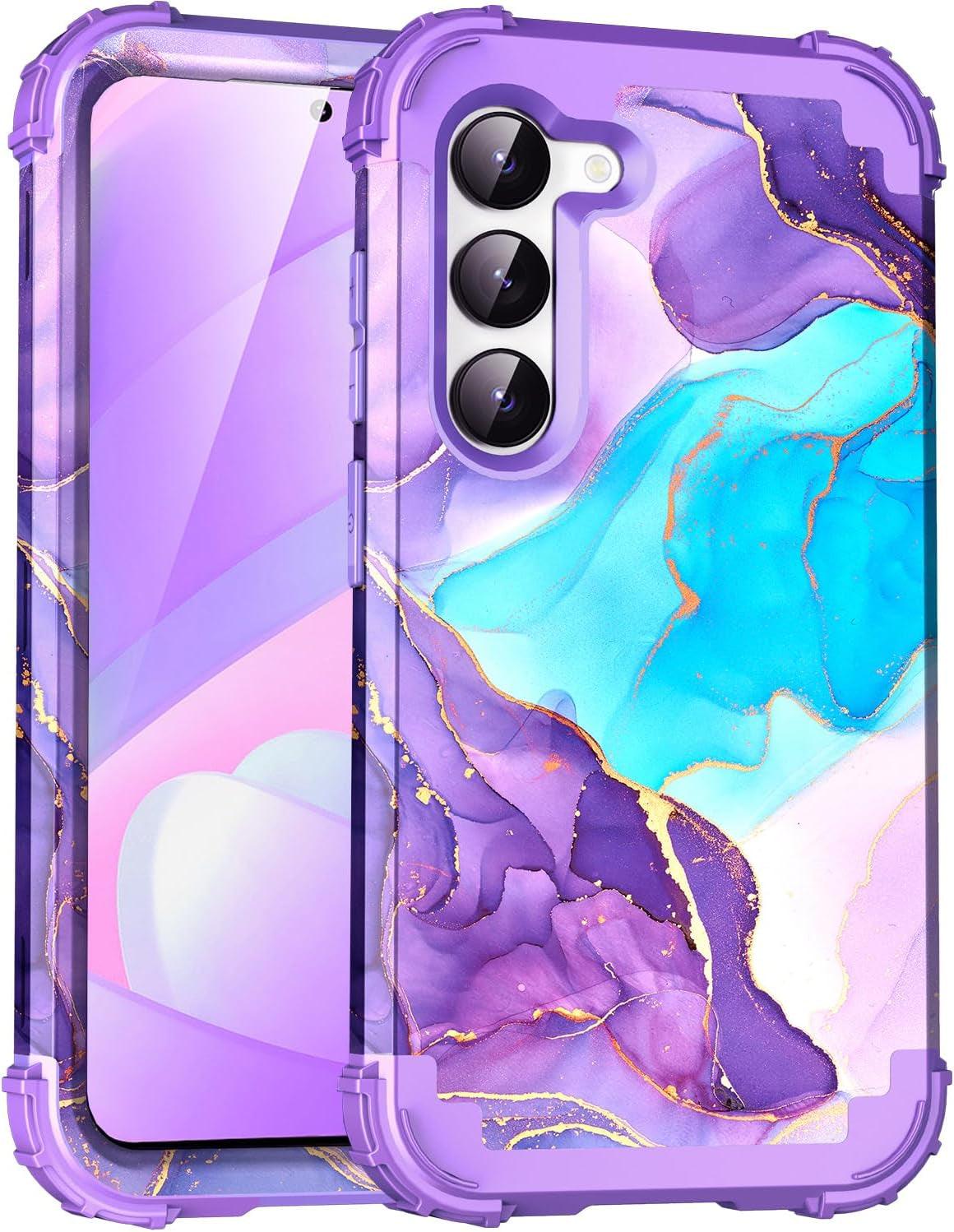 For Galacy S20 FE 5G Case,Marble Design Three Layer Heavy Duty Shockproof Protection Hard Plastic Bumper Soft Silicone Rubber Drop Protective Cover Case for Galaxy S20 FE 6.5 Inch,(Blue)