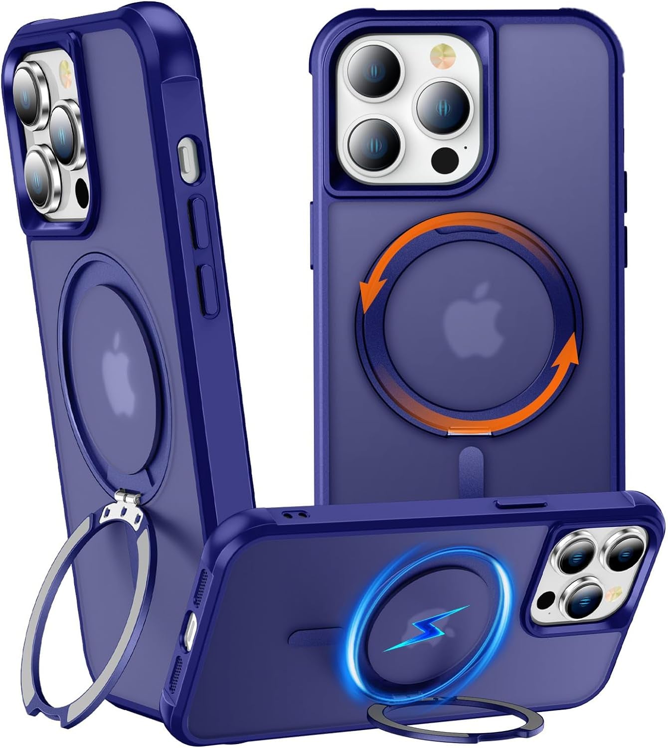 Chaofeng 360° Rotatable Stand for Iphone 15 Pro Case with Magnetic [Military Grade Drop Tested][Adjustable Kickstand] Ring Translucent Slim Hard Back Soft Edge, Purple  CHAOFEnG   