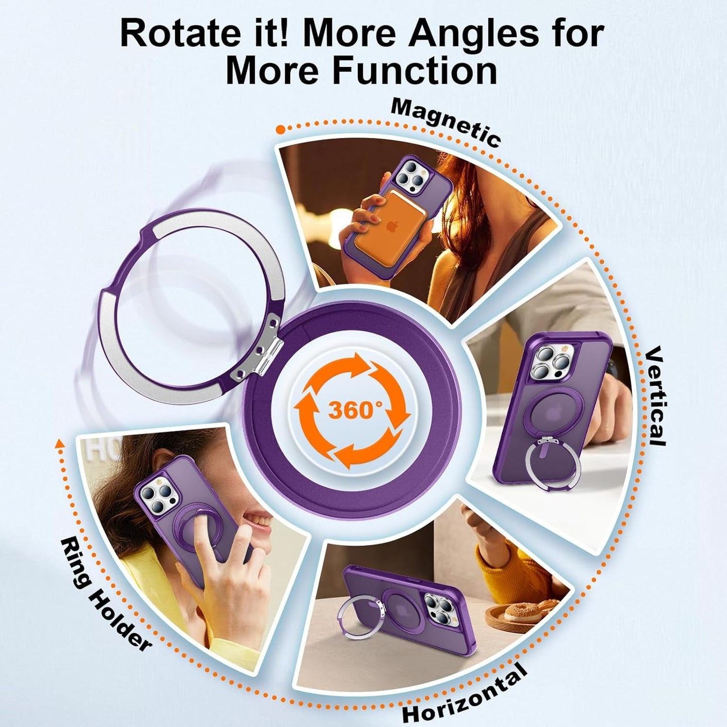 Chaofeng 360° Rotatable Stand for Iphone 15 Pro Case with Magnetic [Military Grade Drop Tested][Adjustable Kickstand] Ring Translucent Slim Hard Back Soft Edge, Purple  CHAOFEnG   